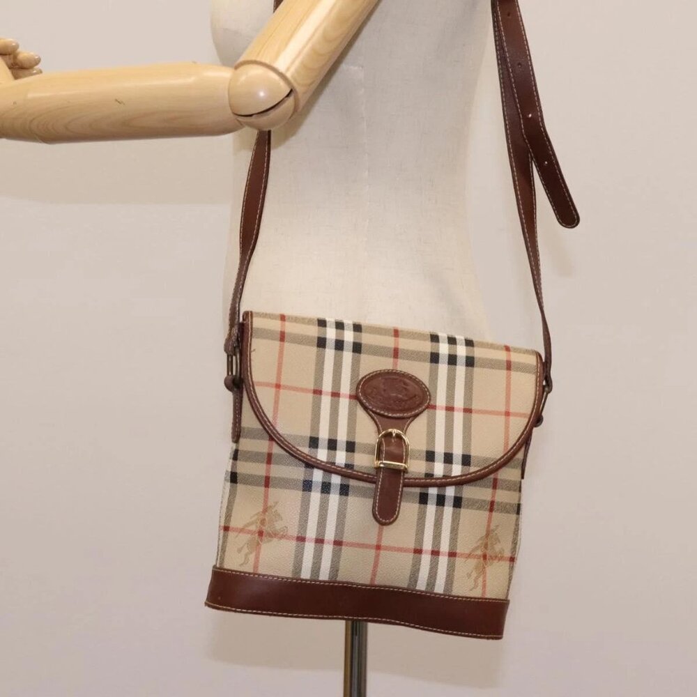 Burberrys Nova Check Shoulder Bag PVC Leather Beige Brown gold Auth BD093 - Picture 14 of 16